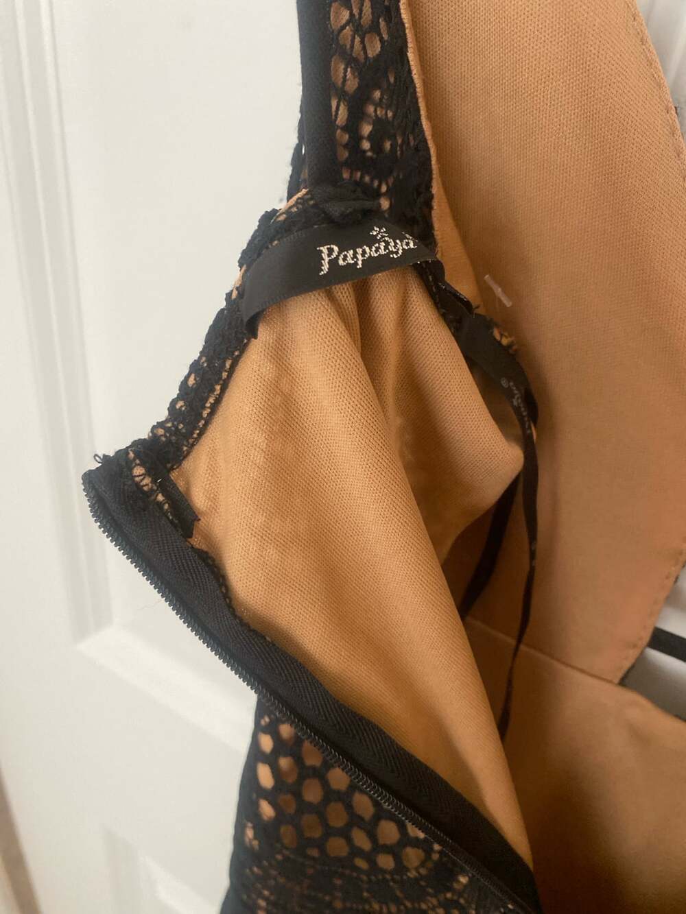Papaya Black Crochet Lace Midi Dress with Nude Lining